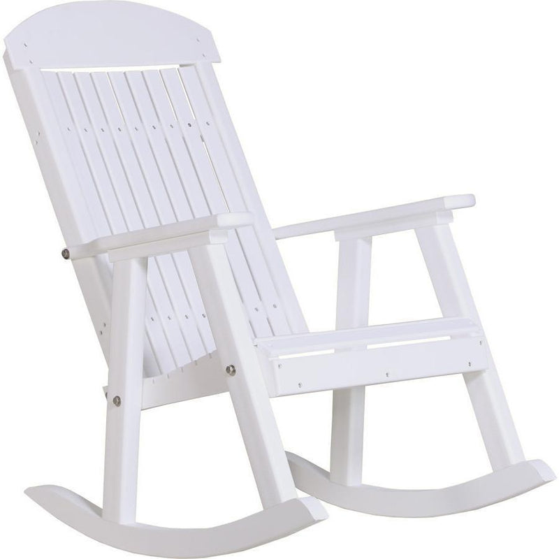 LuxCraft LuxCraft Classic Traditional Recycled Plastic Porch Rocking Chair (2 Chairs) With Cup Holder White Rocking Chair PPRW