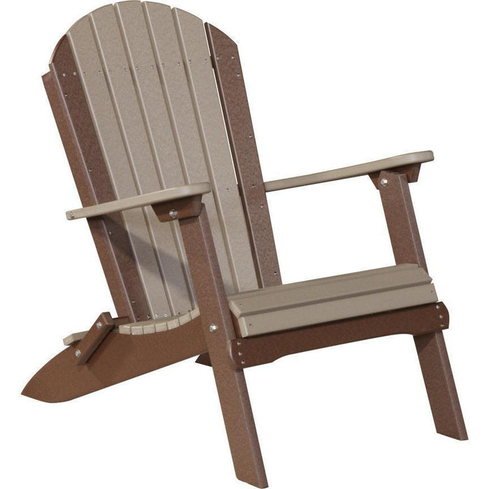 LuxCraft LuxCraft Folding Recycled Plastic Adirondack Chair Weather Wood On Chestnut Brown Adirondack Deck Chair PFACWWCBR
