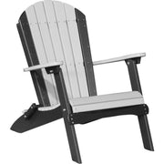 LuxCraft LuxCraft Folding Recycled Plastic Adirondack Chair With Cup Holder Dove Gray On Black Adirondack Deck Chair PFACDGB