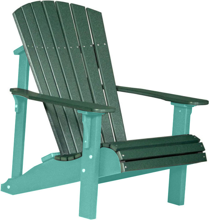 LuxCraft LuxCraft Green Deluxe Recycled Plastic Adirondack Chair With Cup Holder Green on Aruba Blue Adirondack Deck Chair PDACGAB-CH
