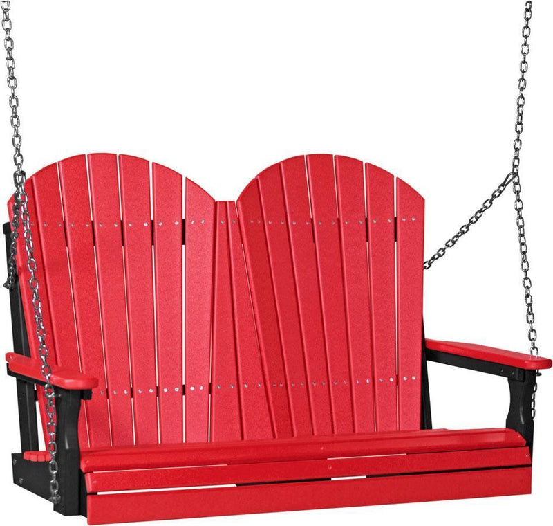 LuxCraft LuxCraft Red Adirondack 4ft. Recycled Plastic Porch Swing With Cup Holder Red on Black / Adirondack Porch Swing Porch Swing 4APSRB
