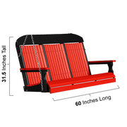 LuxCraft LuxCraft Red Classic Highback 5ft. Recycled Plastic Porch Swing Red On Black / Classic Porch Swing Porch Swing 5CPSRB