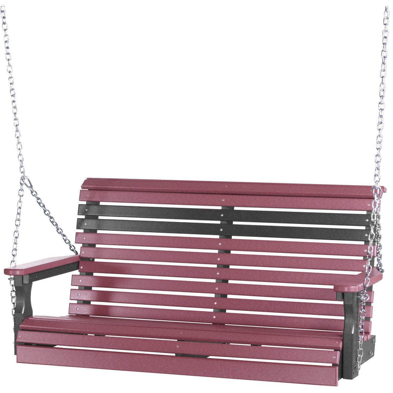 LuxCraft Rollback 4ft. porch swing in cherrywood on black