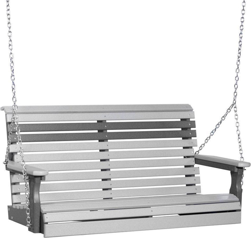 LuxCraft LuxCraft Rollback 4ft. Recycled Plastic Porch Swing With Cup Holder Dove Gray On Slate Porch Swing 4PPSDGS