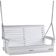 LuxCraft LuxCraft Rollback 4ft. Recycled Plastic Porch Swing With Cup Holder White Porch Swing 4PPSW