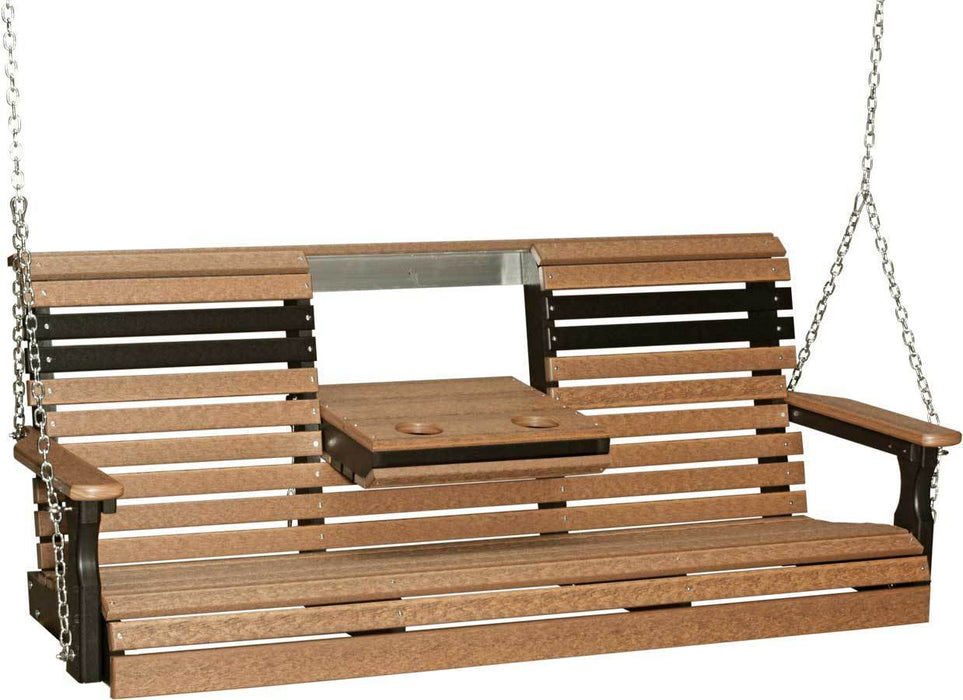 LuxCraft LuxCraft Rollback 5ft. Recycled Plastic Porch Swing Antique Mahogany on Black Rollback Porch Swing 5PPSAMB