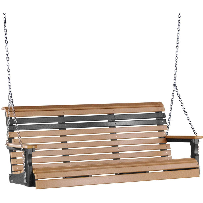 LuxCraft Rollback 5ft. porch swing in cedar on black