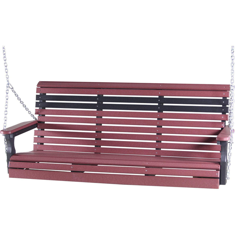 LuxCraft Rollback 5ft. porch swing in cherrywood on black