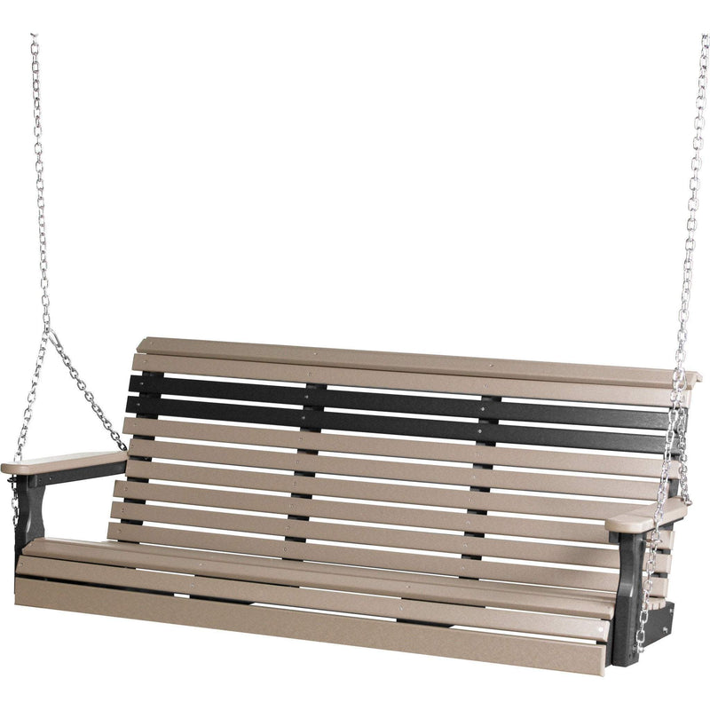 LuxCraft LuxCraft Rollback 5ft. Recycled Plastic Porch Swing Weatherwood On Black Rollback Porch Swing 5PPSWWB