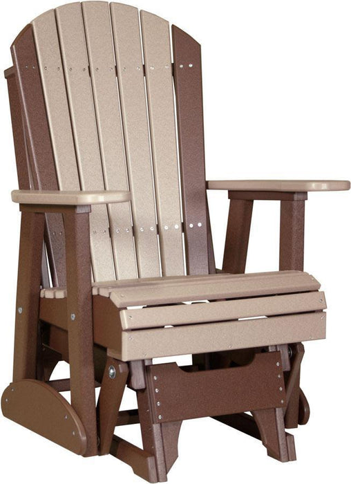 LuxCraft LuxCraft Weatherwood Adirondack Recycled Plastic 2 Foot Glider Chair Weatherwood on Chestnut Brown Glider Chair 2APGWWCBR