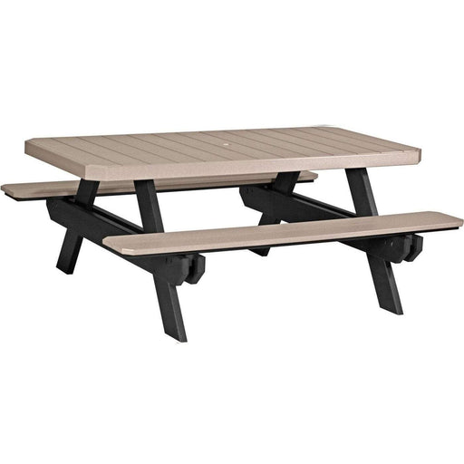 LuxCraft LuxCraft Weatherwood Recycled Plastic 6' Rectangular Picnic Table With Cup Holder Weatherwood On Black Tables P6RPTWWB