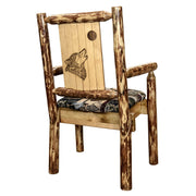 Montana Woodworks Glacier Country Captain's Chair Woodland Upholstery w/ Laser Engraved Design Stained & Lacquered / Wolf Dining, Kitchen, Home Office MWGCCASCNWOODLZWOLF 661890467122