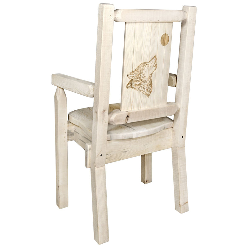 Montana Woodworks Homestead Captain's Chair w/ Laser Engraved Design Lacquered / Wolf Dining, Kitchen, Home Office MWHCCASCNVLZWOLF 661890427737