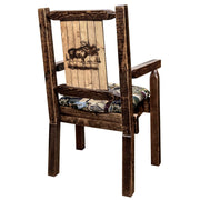 Montana Woodworks Homestead Captain's Chair Woodland Upholstery w/ Laser Engraved Design Stained & Lacquered / Moose Dining, Kitchen, Home Office MWHCCASCNSLWOODLZMOOSE 661890467030