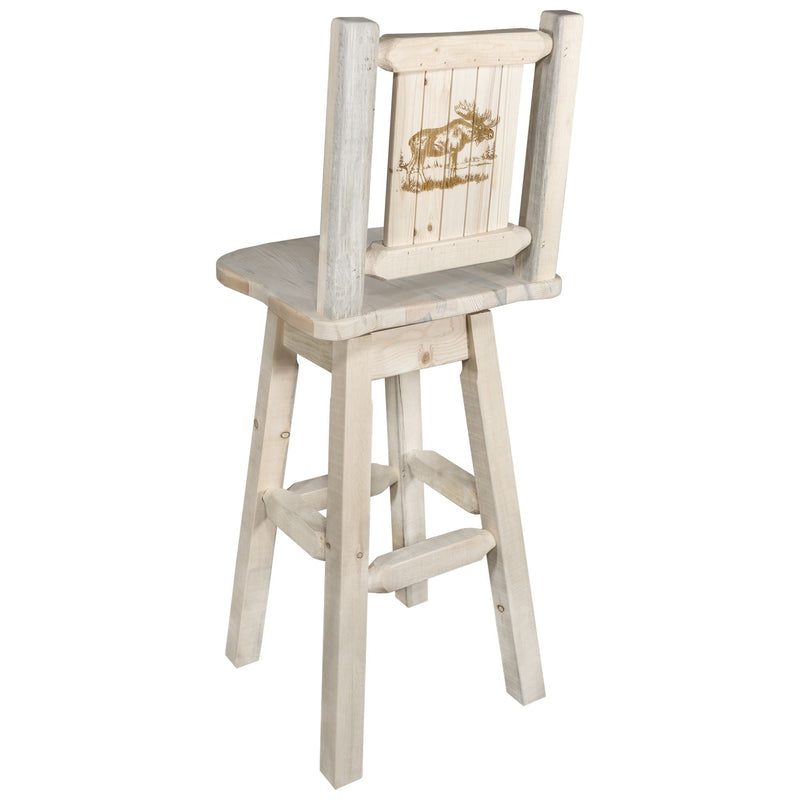 Montana Woodworks Homestead Counter Height Barstool Back & Swivel w/ Laser Engraved Design Lacquered / Moose Dining, Kitchen, Game Room, Bar MWHCBSWSNRV24LZMOOSE 661890452883