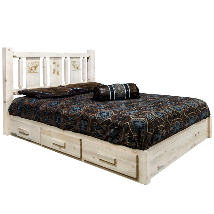 Montana Woodworks Homestead Platform Bed w/ Storage Laser Engraved Design Ready to Finish Bear / California King Beds MWHCSBPCAKLZBEAR 661890437200