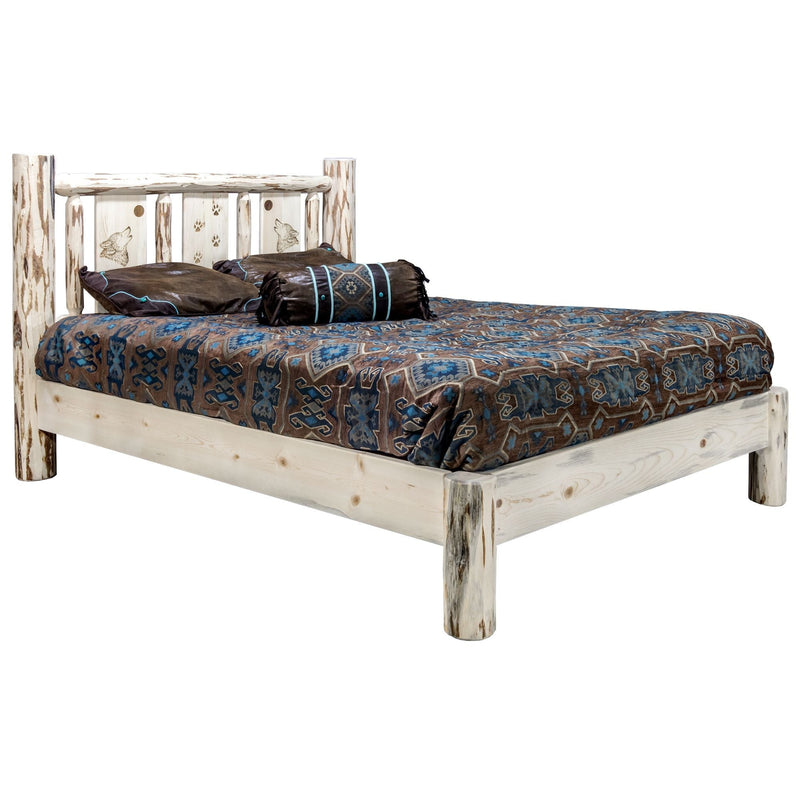 Montana Woodworks Montana Platform Bed w/ Laser Engraved Design Ready to Finish Wolf / Queen Beds MWPBQLZWOLF 661890434957