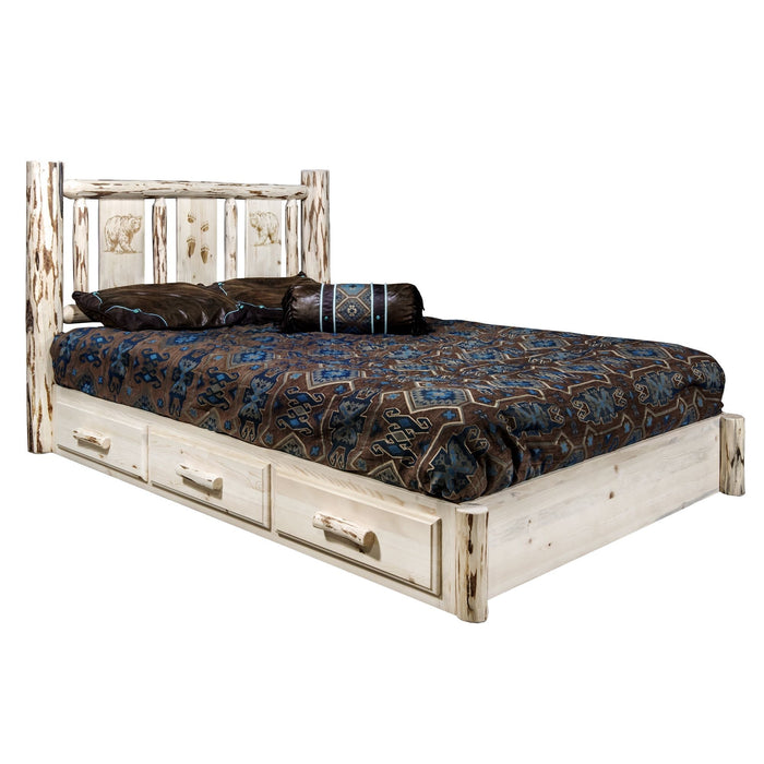 Montana Woodworks Montana Platform Bed w/ Storage Laser Engraved Design Ready to Finish Bear / California King Beds MWSBPCAKLZBEAR 661890437170