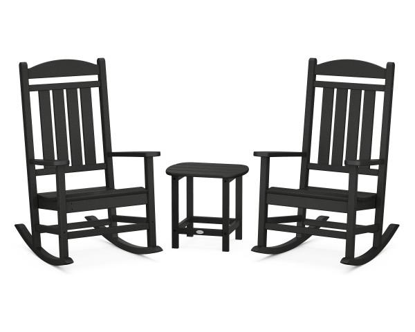 Polywood Polywood Black Presidential Rocker 3-Piece Set Black Rocking Chair PWS166-1-BL 845748070720
