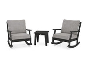 Polywood Polywood Braxton 3-Piece Deep Seating Rocker Set Black / Grey Mist Seating Sets PWS515-2-BL145980 190609143342