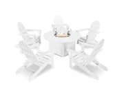 Polywood Polywood Classic Folding Adirondack 6-Piece Conversation Set with Fire Pit Table White Conversation Table PWS414-1-WH 190609066528