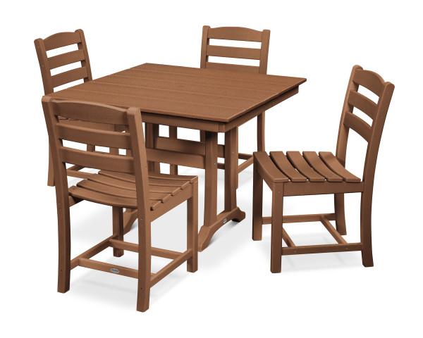 Polywood Polywood Teak La Casa Cafš 5-Piece Farmhouse Trestle Side Chair Dining Set Teak Dining Sets PWS438-1-TE 190609083723