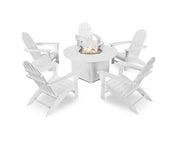 Polywood Polywood Vineyard Adirondack 6-Piece Chat Set with Fire Pit Table White Adirondack Chair PWS415-1-WH 190609066641