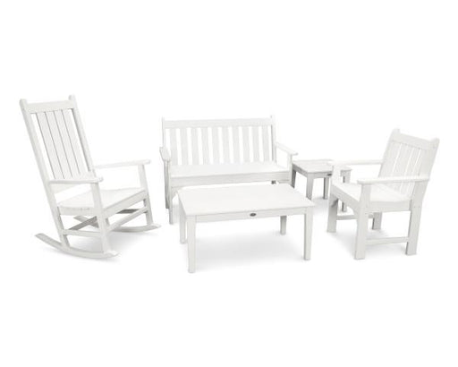 Polywood Polywood White Vineyard 5-Piece Bench & Rocking Chair Set White Rocking Chair PWS357-1-WH 190609058844