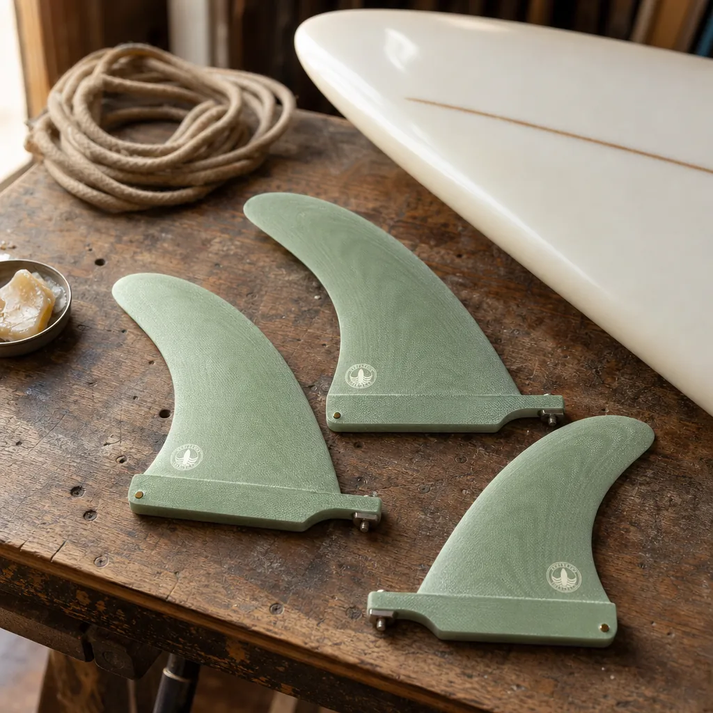 STCo Volan Fin styled on a shaping bench (AI-generated visualization)