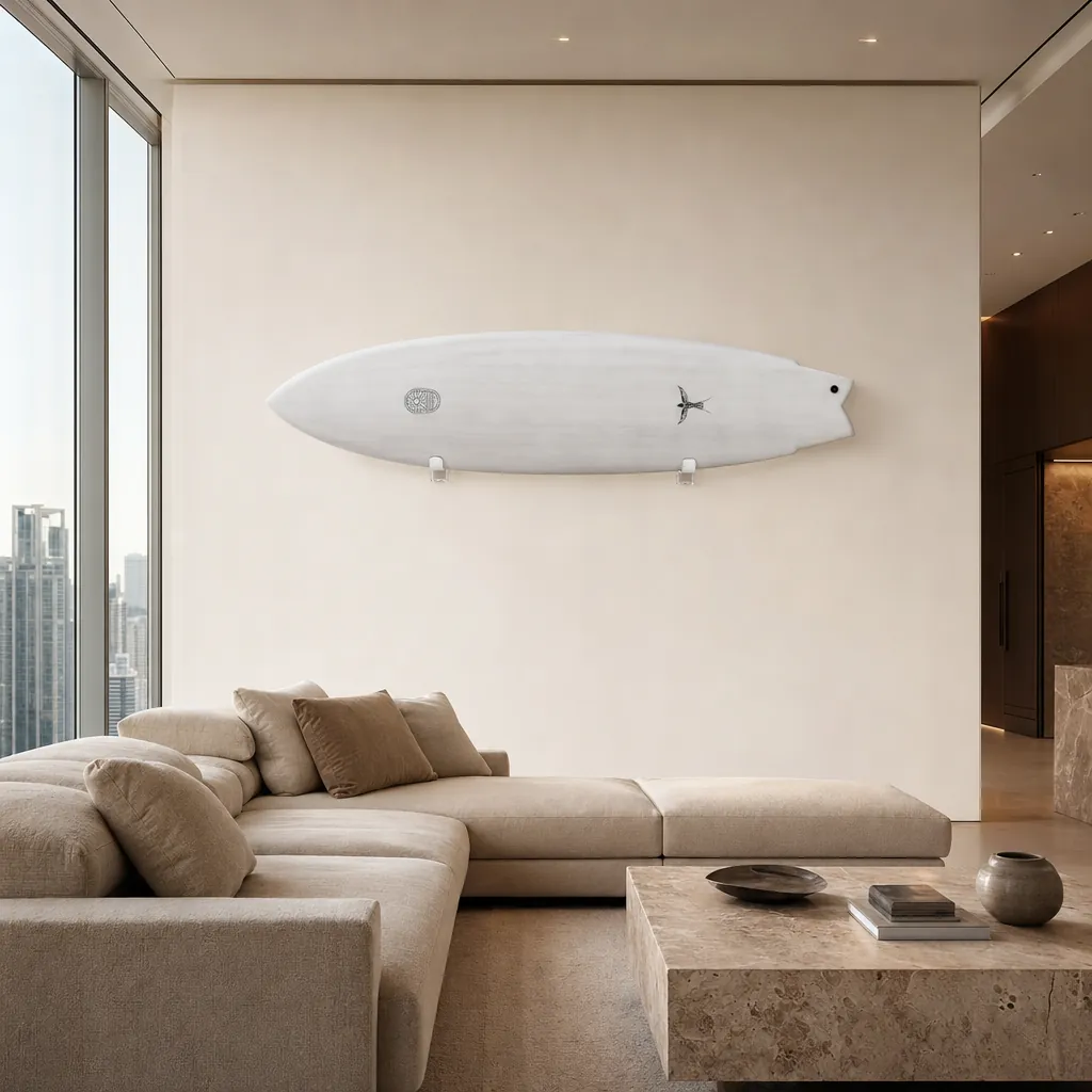 Swallow Fish – Bomb Proof Tech Carbon mounted on the wall of a high-end space (AI-generated visualization)